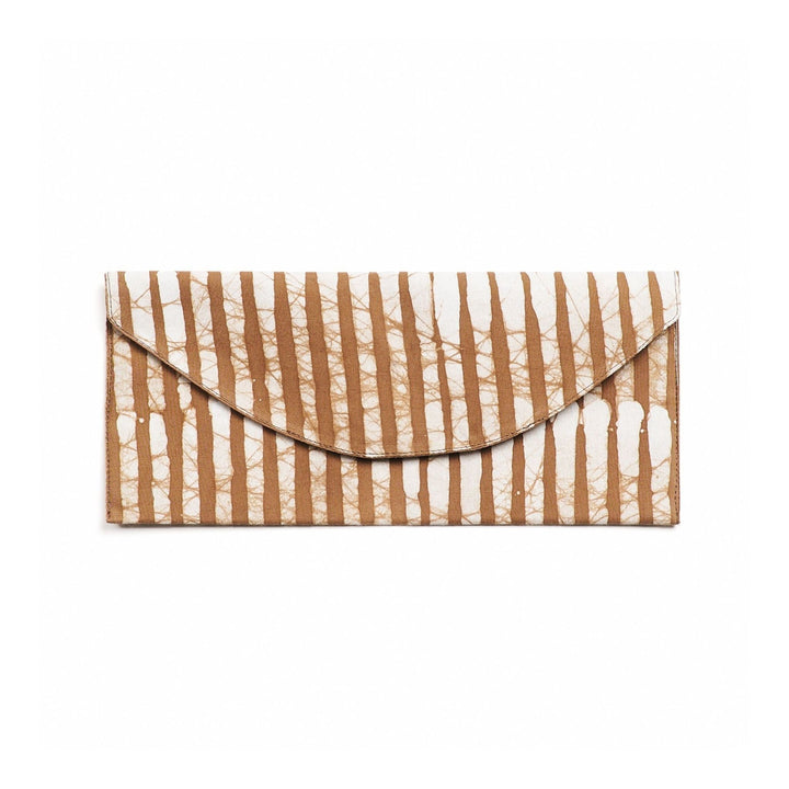 Oak Brown Stripes Cotton Wax Block Printed Zero Waste Envelope Pouch