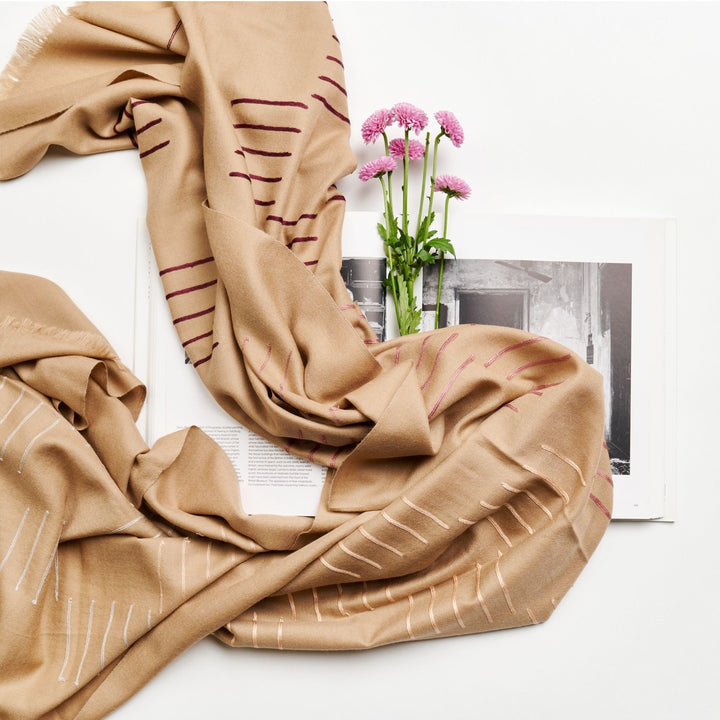 Maple Beige Handwoven Hand Embroidered Classic Scarf