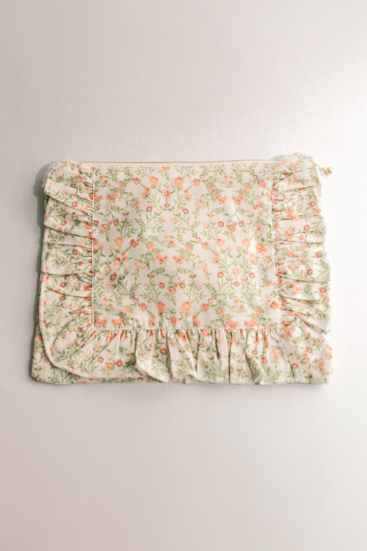 Apricot Meadow |Timeless Floral Ruffle Zipper Pouch