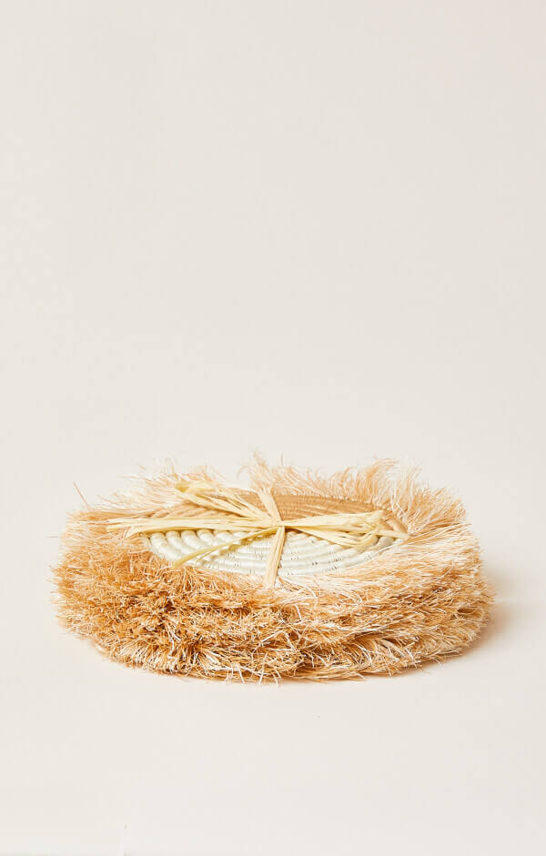 Akeza Fringe Coasters | White | Set of 4
