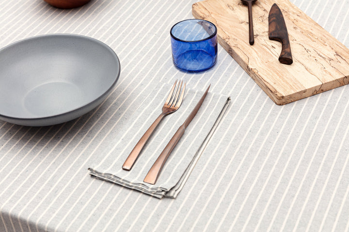 Cloth Napkins - Grey Striped and Natural Striped