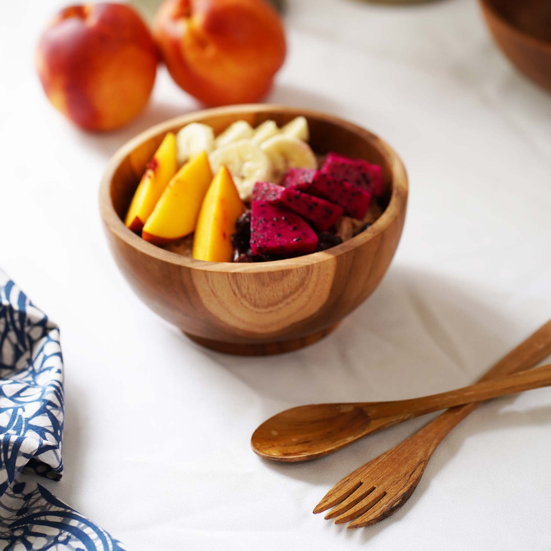 Teak wood bowl With Spoon and Fork | Handmade in Indonesia | 5.8" Small Size