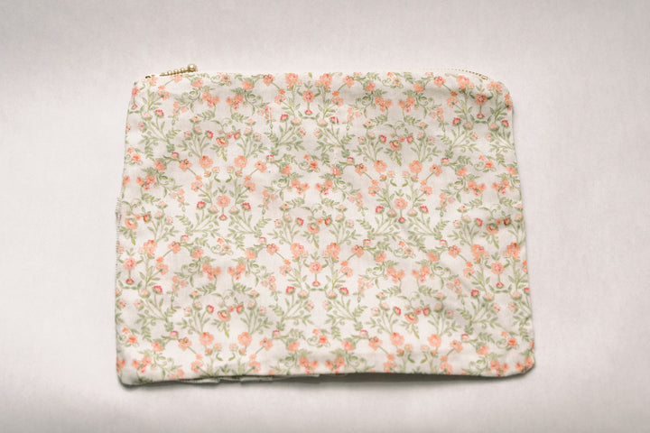 Apricot Meadow |Timeless Floral Ruffle Zipper Pouch