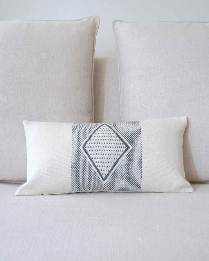 Diamante Lumbar Pillow with Border - Ivory