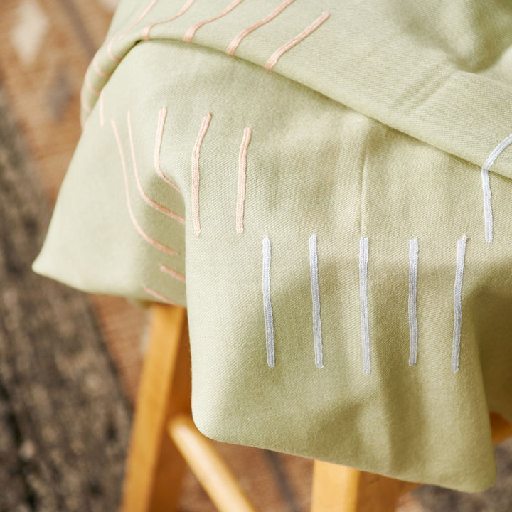 Sea Salt Pastel Green Hand Woven Hand Embroidered Silk Merino Classic Scarf