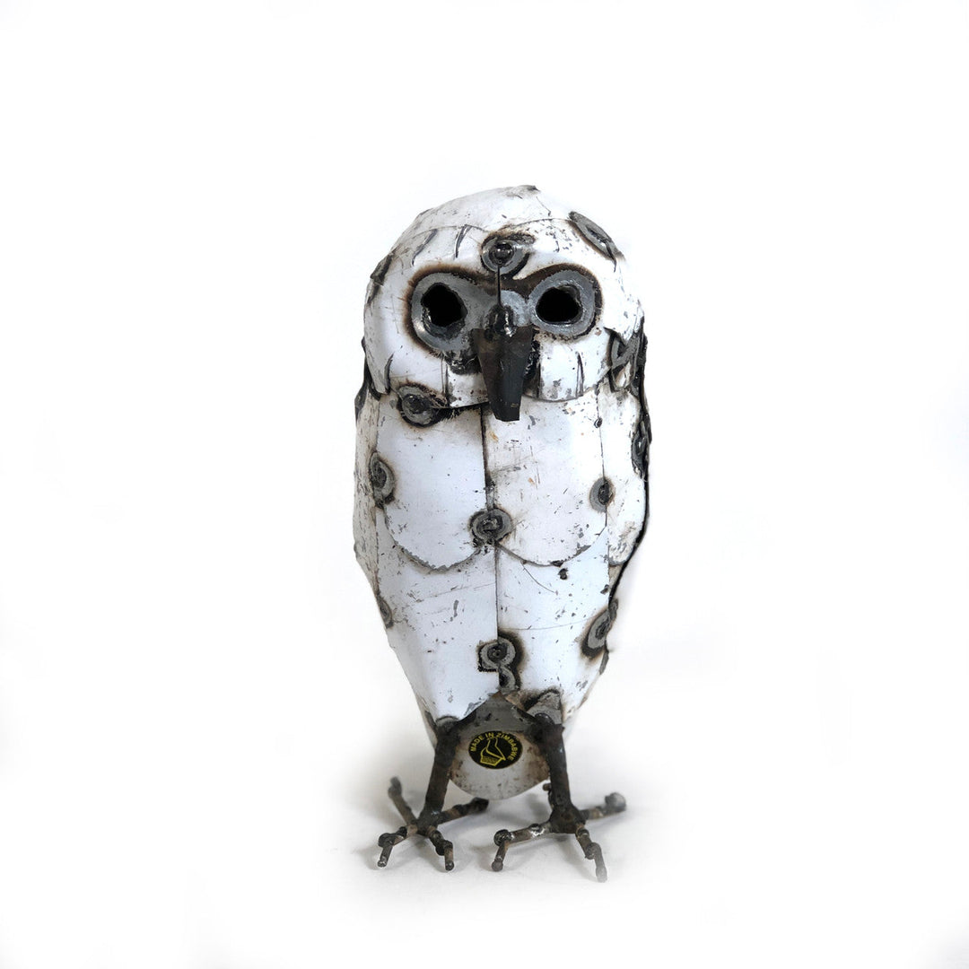 Recycled Metal Snowy White Owl