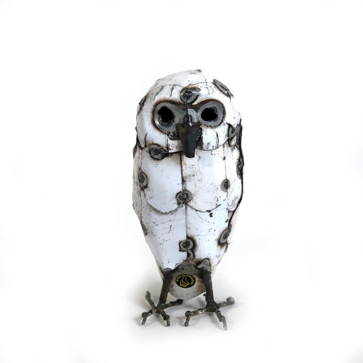 Recycled Metal Snowy White Owl