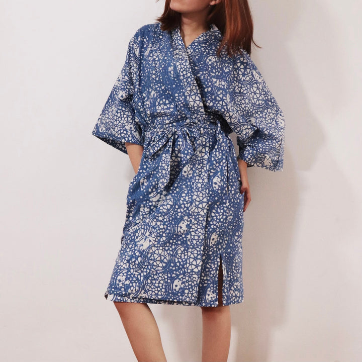Handmade Batik Robe / Kimono | Blue Stone, Hand Dyed, 100% Cotton