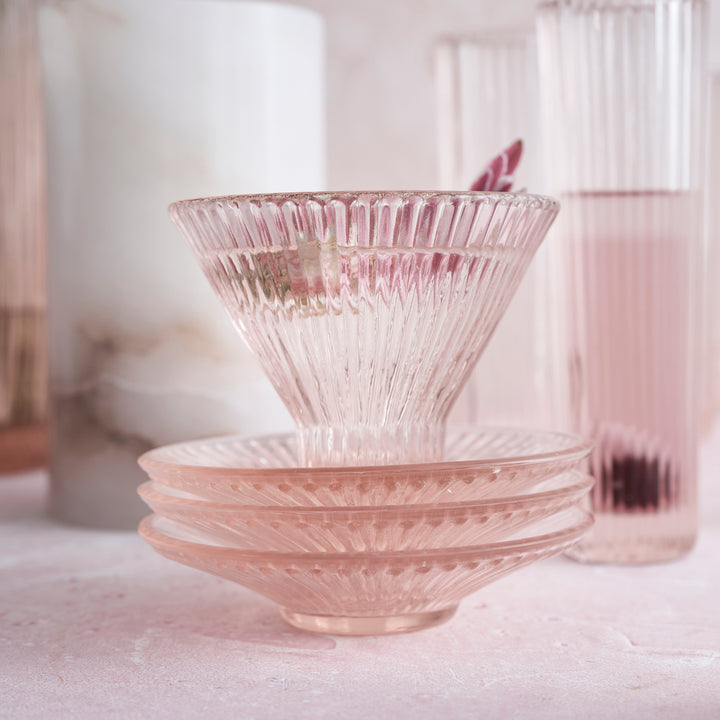 Pressed Pink Glass Small Plates - Set of 6