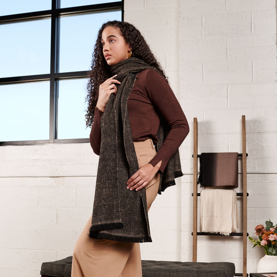 Graphite Black Brown Plush Soft Large Handloom Merino Scarf