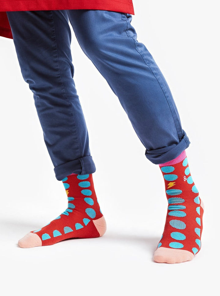 Red performance kitchen socks with cotton polyester blend for culinary professionals and home cooks
