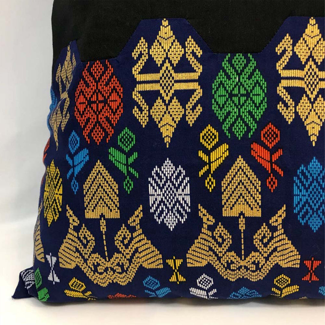 Handwoven Ikat Pillow Cover, Black and Blue. Cover Only with No Insert. 20" x 20", Cushion