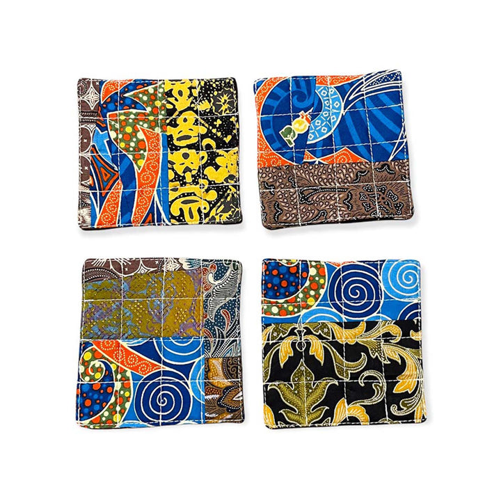 Handmade Coasters Quilted Patchwork Fabric Set of 4, Mixed Patterns, Quilt