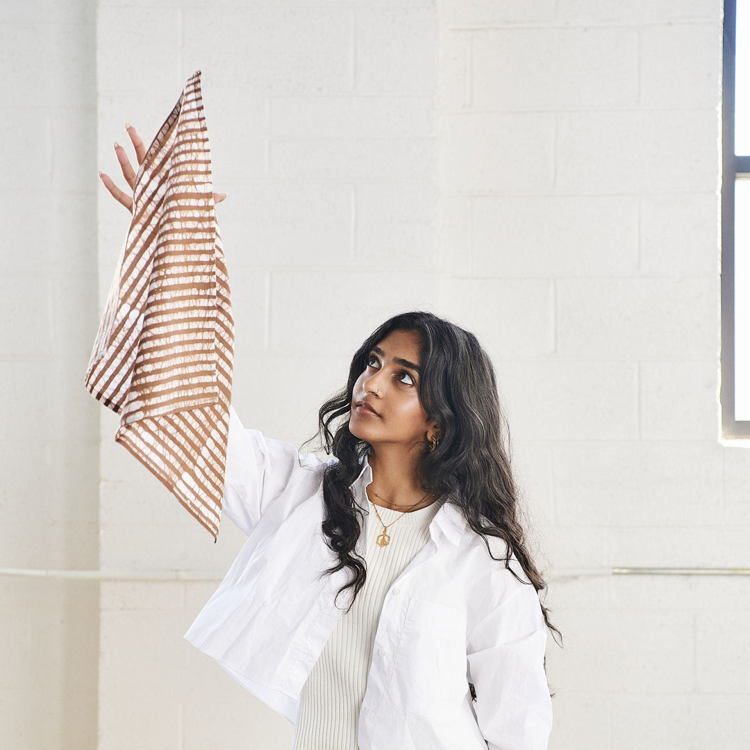 Oak Brown Stripes Wax Block Print Cotton Table Napkin ( set of 4 )