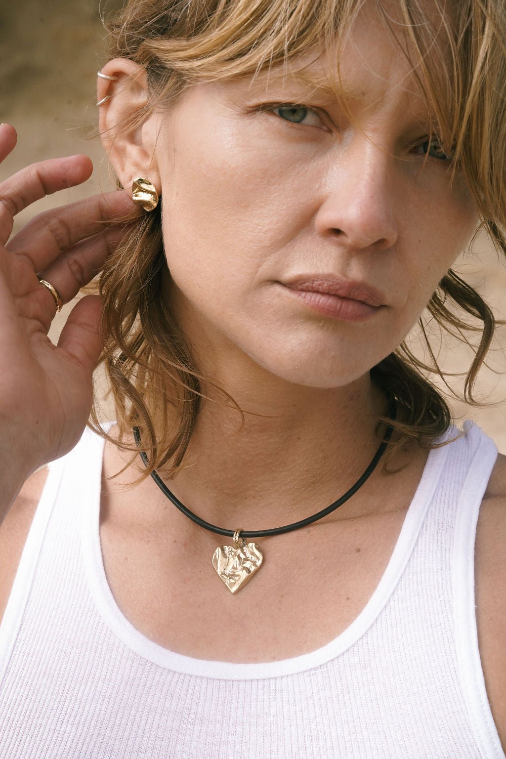 Gold Heart Rock Necklace - Chain or Leather