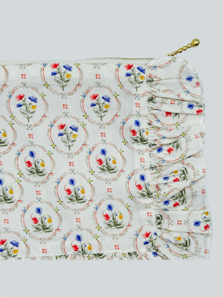 Victorian Garden |Timeless Floral Ruffle Zipper Pouch
