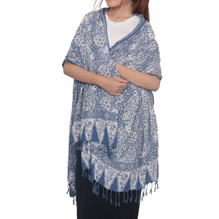 Batik Sarong Shawl Beach Wrap Blue Stone, Hand Dyed, 100% Cotton