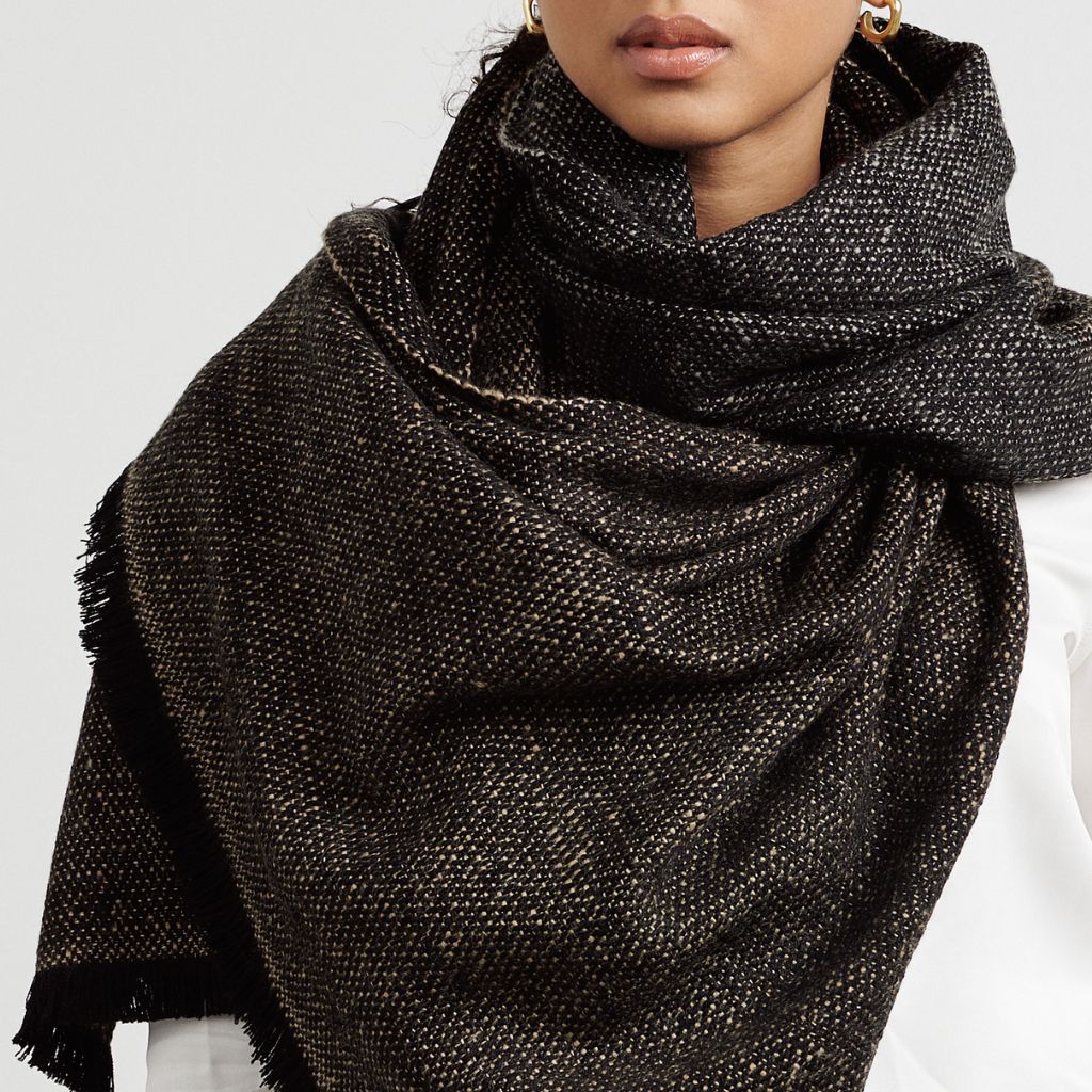 Graphite Black Brown Plush Soft Large Handloom Merino Scarf