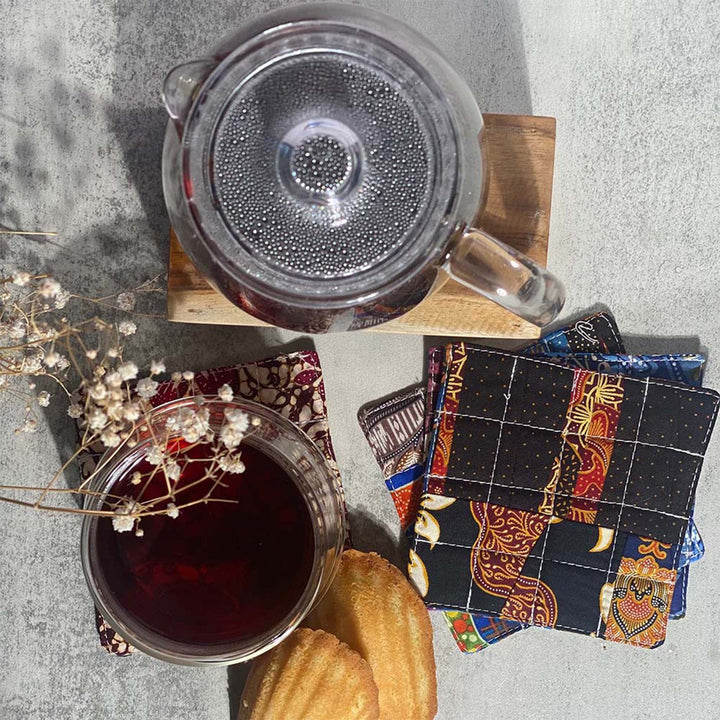 Handmade Coasters Quilted Patchwork Fabric Set of 4, Mixed Patterns, Quilt