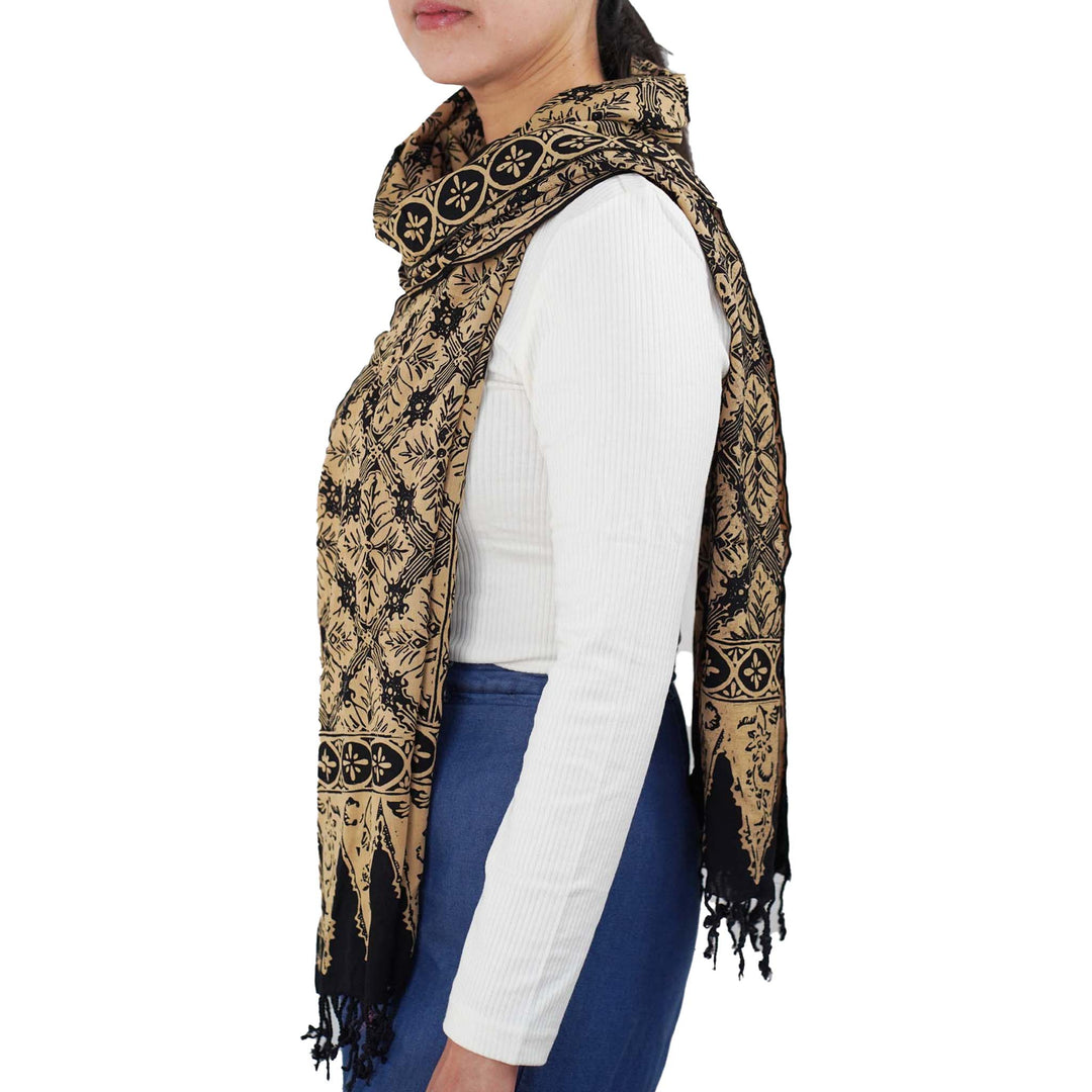Handmade Batik Scarf | Black Brown Harvest | Hand Dyed, 100% Cotton