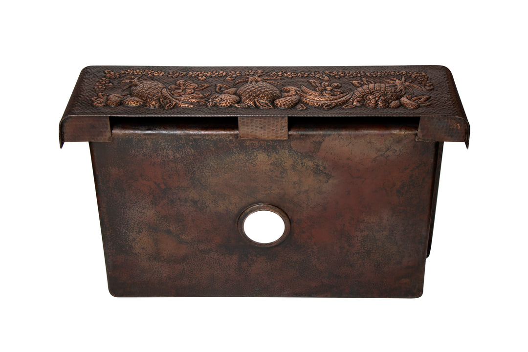 33" Farmhouse Single Well Fruits Design Straight Apron Hammered Copper Kitchen Sink