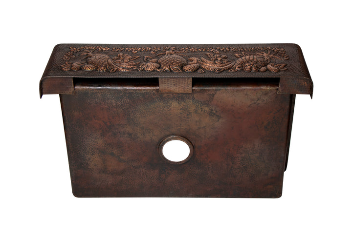 33" Farmhouse Single Well Fruits Design Straight Apron Hammered Copper Kitchen Sink