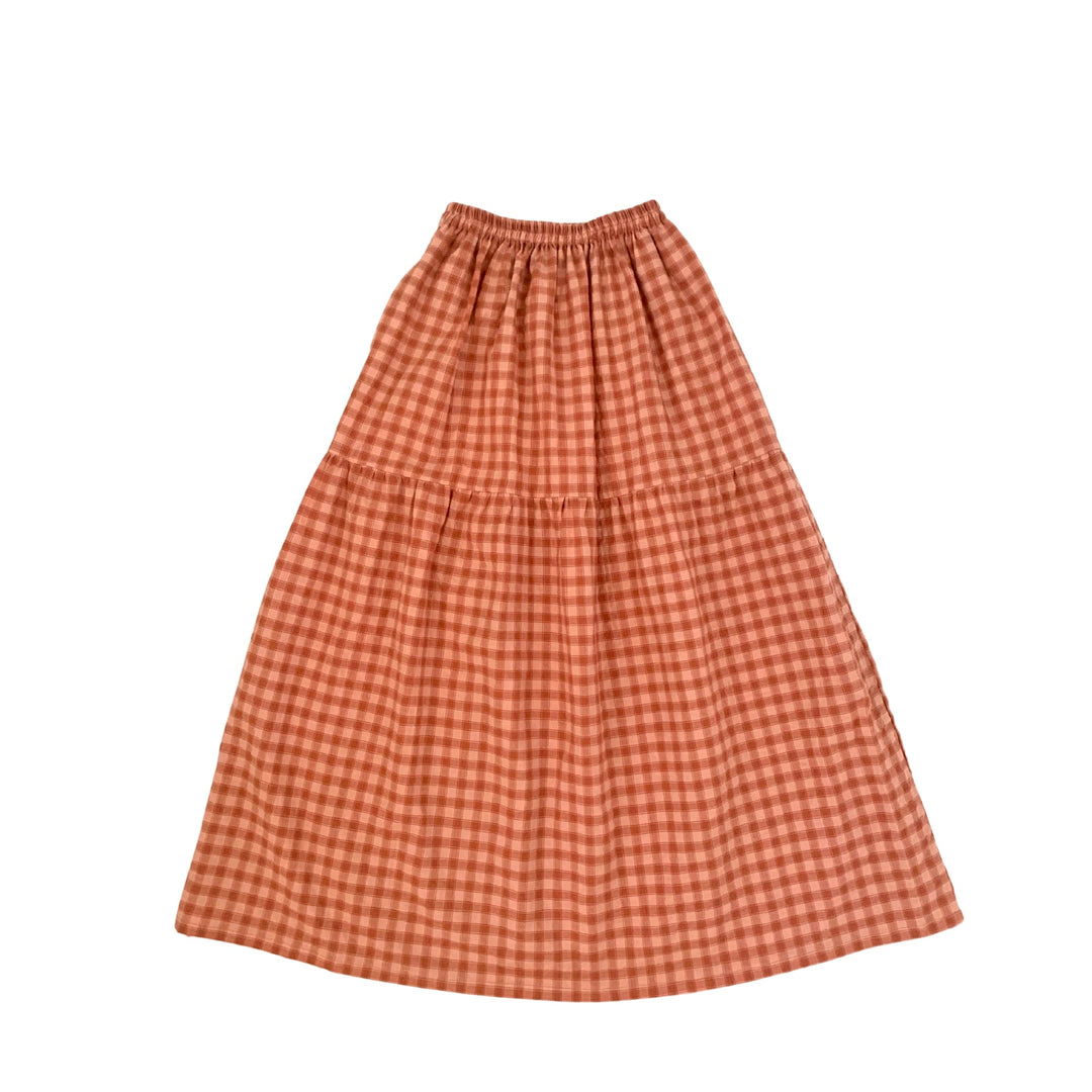 Elena Crinkle Gingham Carry-On Travel Skirt in Persimmon