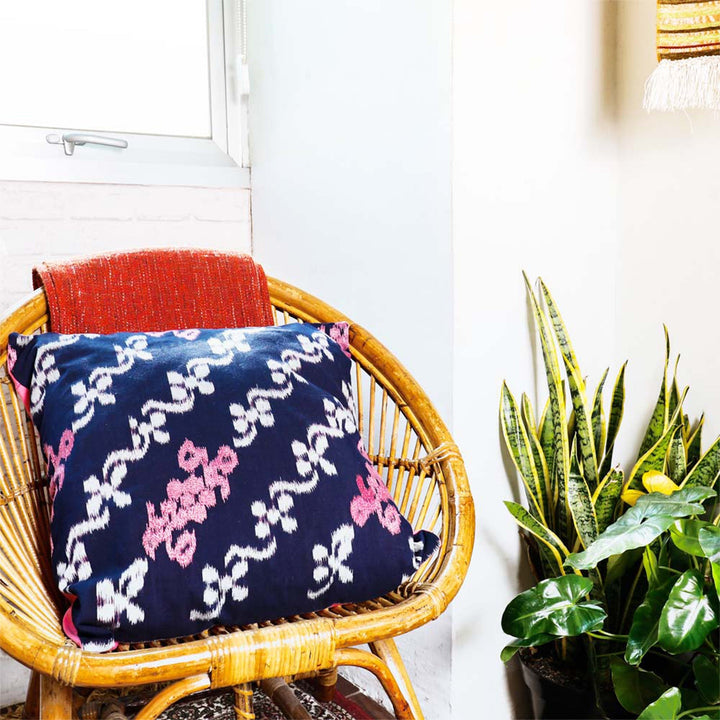 Handwoven Ikat Pillow Cover, Pink & Blue. Cover Only with No Insert. 20x20 inches, Cushion