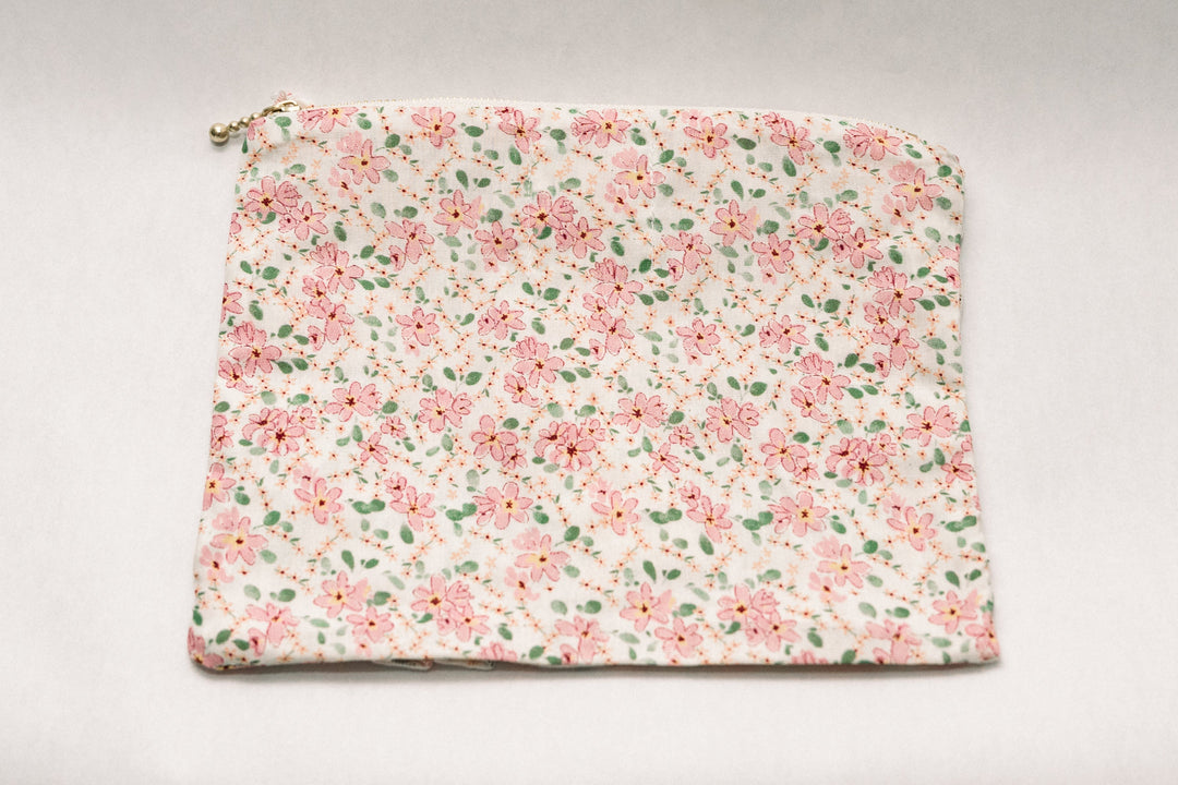 Peach Blossom | Timeless Floral Ruffle Zipper Pouch