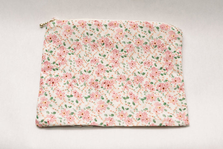 Peach Blossom | Timeless Floral Ruffle Zipper Pouch