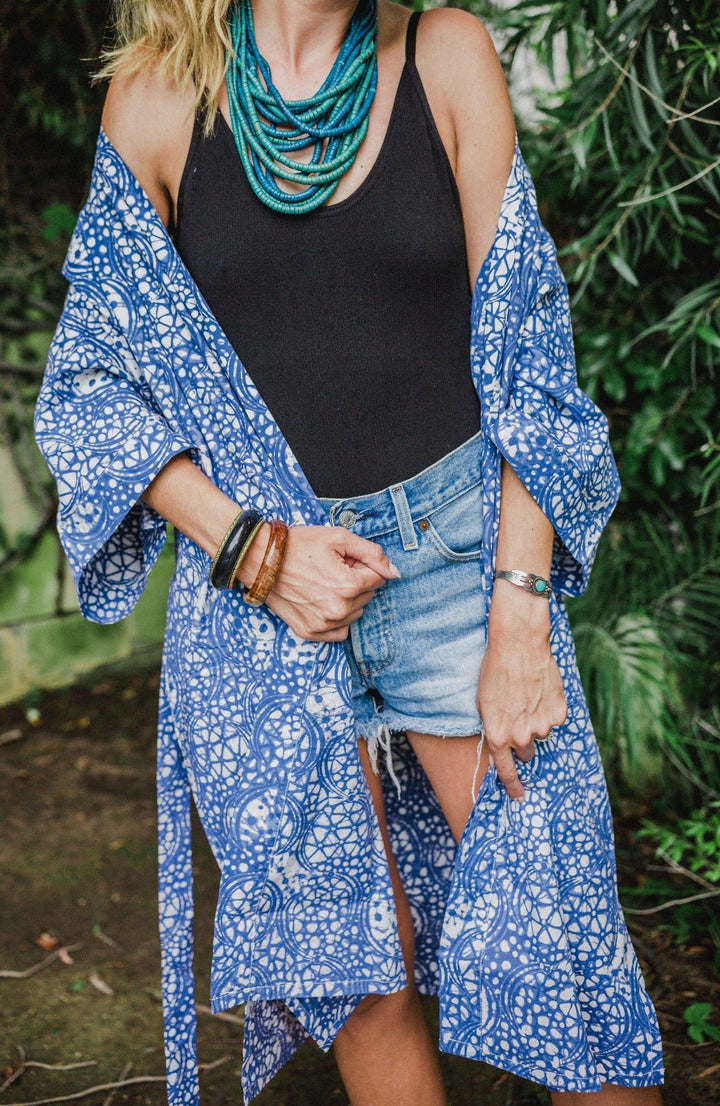 Handmade Batik Robe / Kimono | Blue Stone, Hand Dyed, 100% Cotton