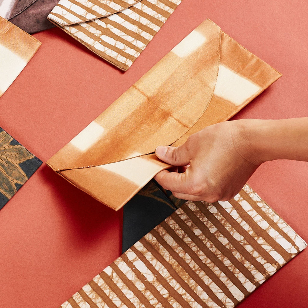 Melo Gold Mulberry Silk Shibori Hand Crafted Zero Waste Pouch