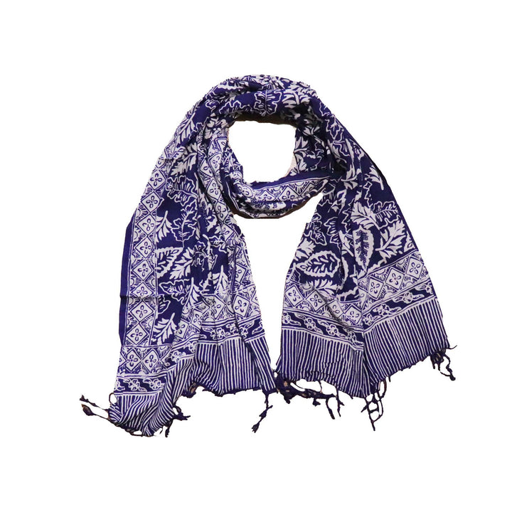 Hand Dyed Batik Scarf, 100% Cotton, Scarves, Bandana, Wrap , Blue Leaves