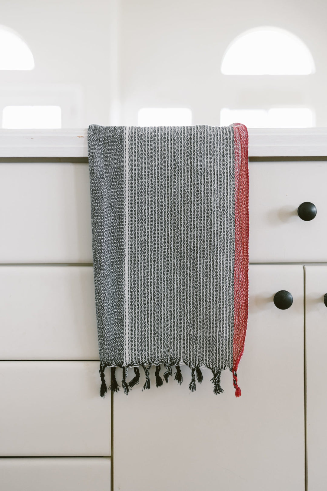 Charcoal Turkish cotton hand towel handwoven by artisans in traditional Mediterranean weaving style