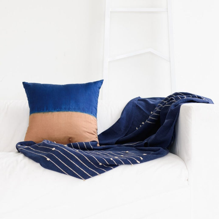 Rosewood Indigo With Hand Knotted Stripes Handloom Merino Throw