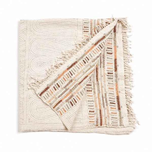Unah Fully Hand Embroidered Handwoven Organic Cotton Throw