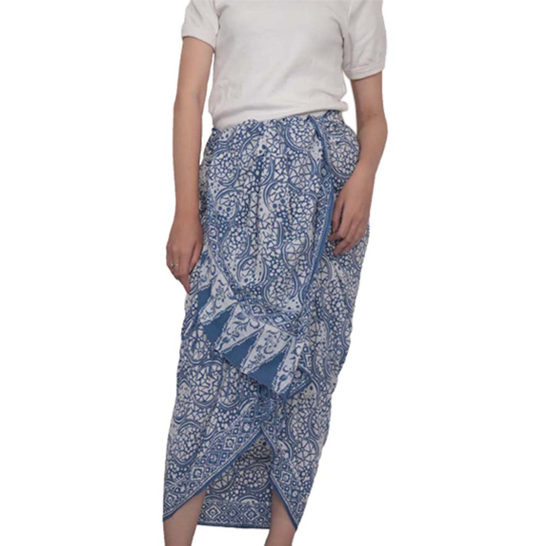 Batik Sarong Shawl Beach Wrap Blue Stone, Hand Dyed, 100% Cotton