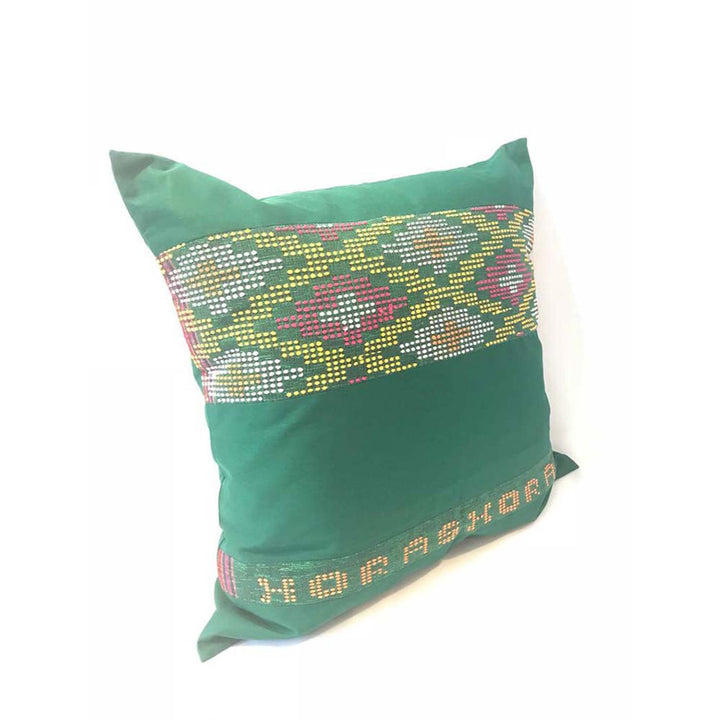 Handwoven Ikat Pillow Cover, Green and Yellow. Cover Only with No Insert. 20inches x 20inches, Cushion