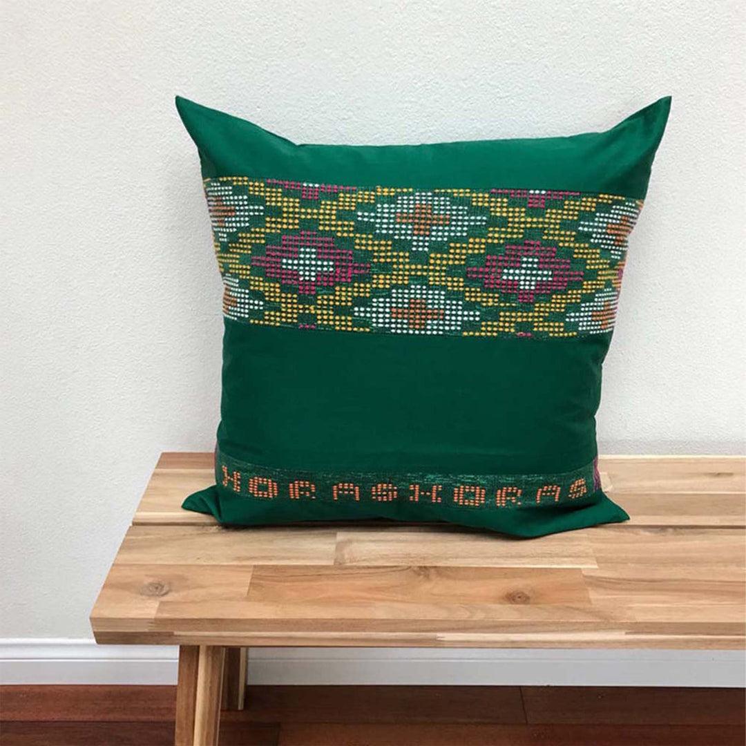 Handwoven Ikat Pillow Cover, Green and Yellow. Cover Only with No Insert. 20inches x 20inches, Cushion