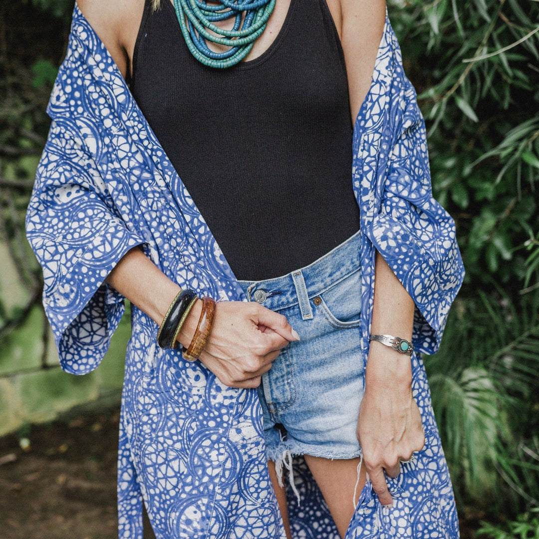Handmade Batik Robe / Kimono | Blue Stone, Hand Dyed, 100% Cotton