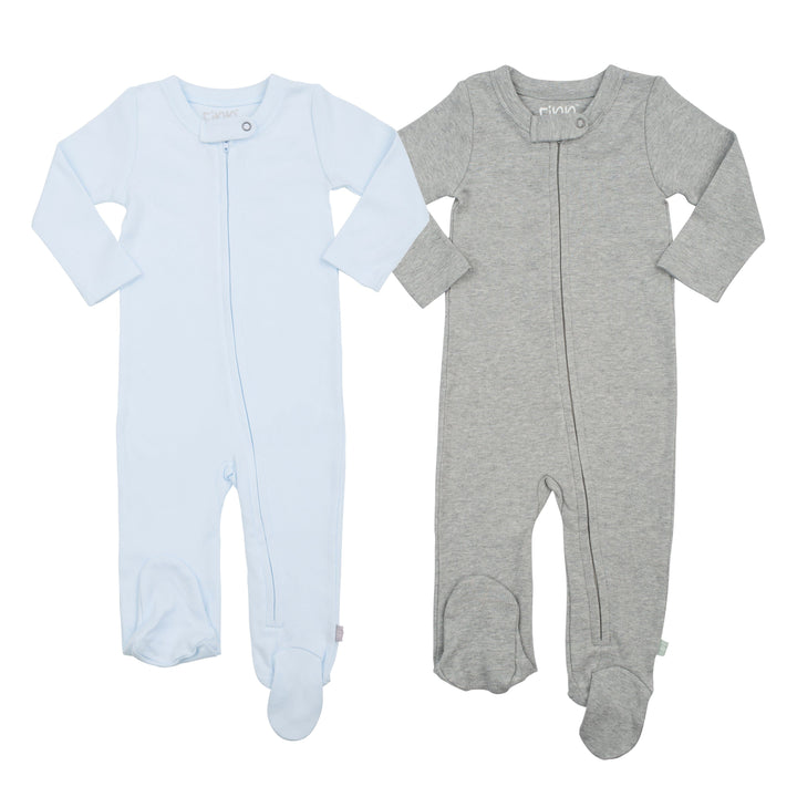 2 pc. zipper footie set | light blue & heather grey