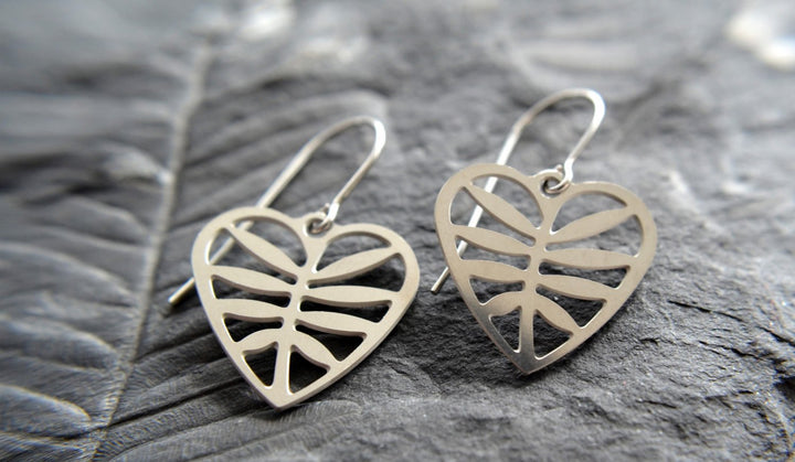 Leafy Heart Earrings - Stainless Steel