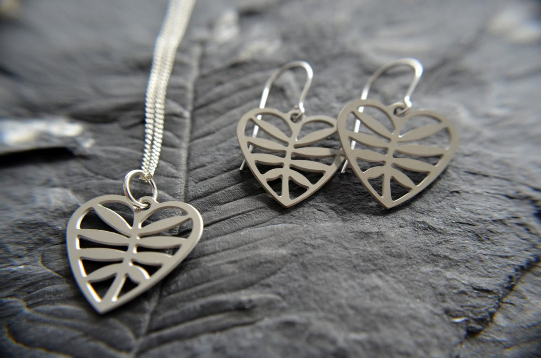Leafy Heart Earrings - Stainless Steel