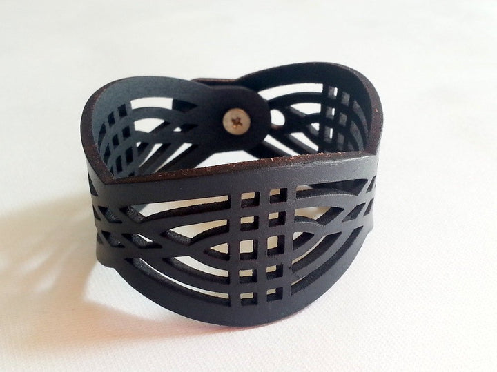 Arc Leather Bracelet with Adjustable Button Closure