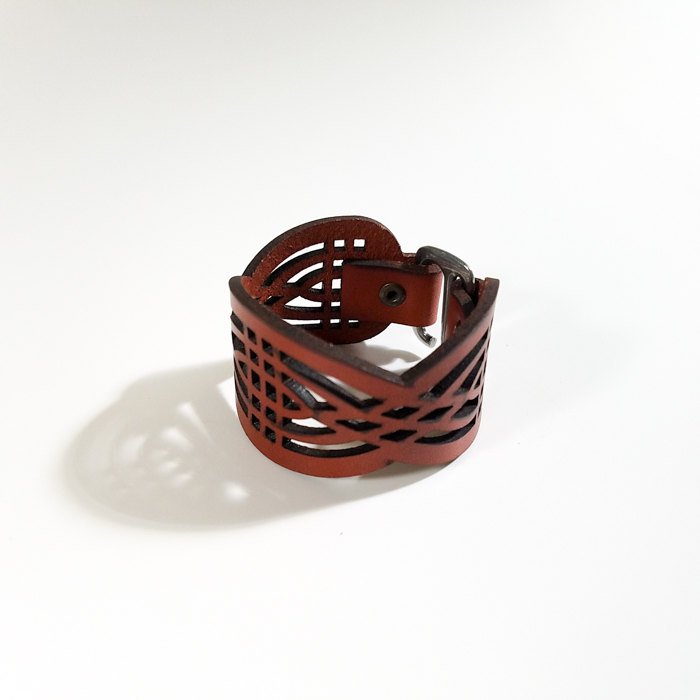 Arc Leather Bracelet with Adjustable Button Closure