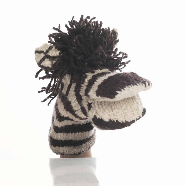 Organic Wool Knit Hand Puppet  | Zachary the Zebra