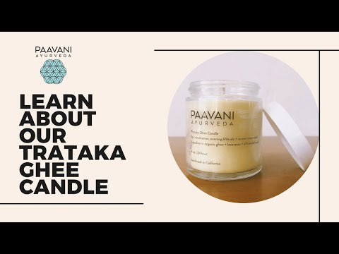 Trataka meditation candle made with organic ghee by Paavani Ayurveda, enhances focus, purifies mind, and soothes eyes.