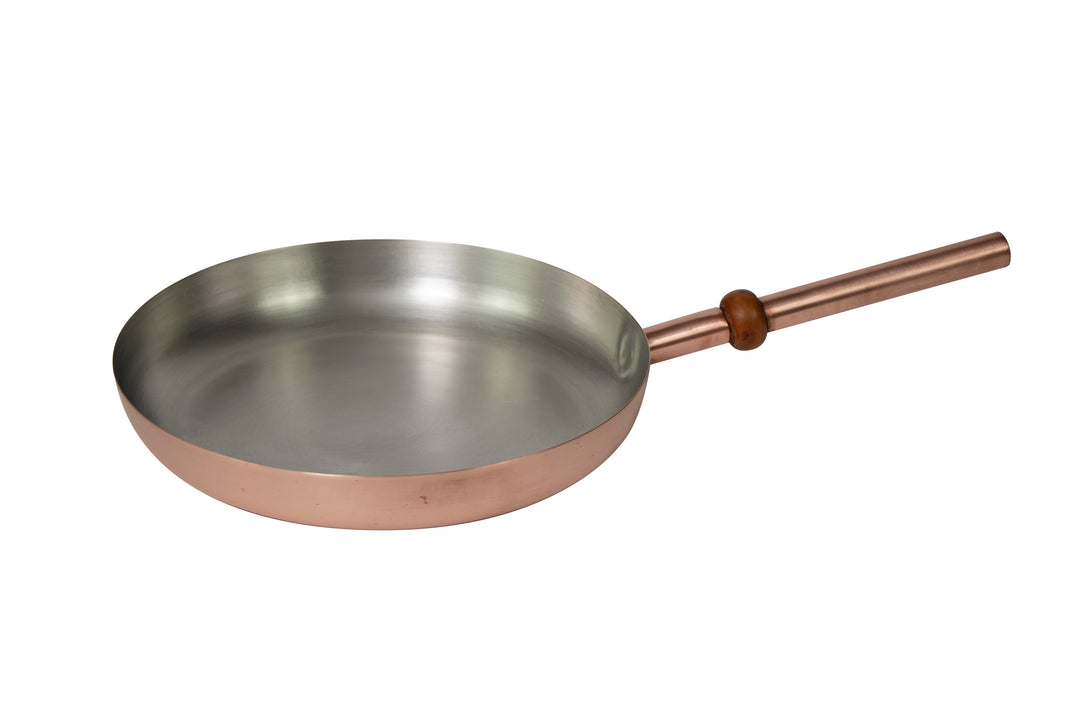 12" Round Plain Copper Pan with Tin Inside, Copper Handle, Ladle and Spatula