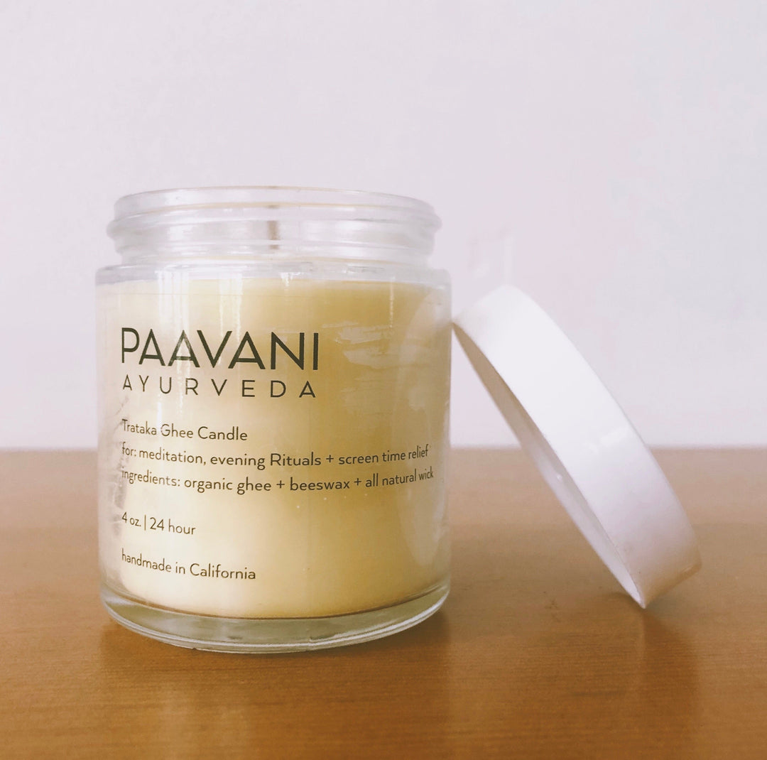 Trataka Meditation Candle made with organic ghee, ideal for enhancing focus and soothing eyes. Perfect for meditation and relaxation.