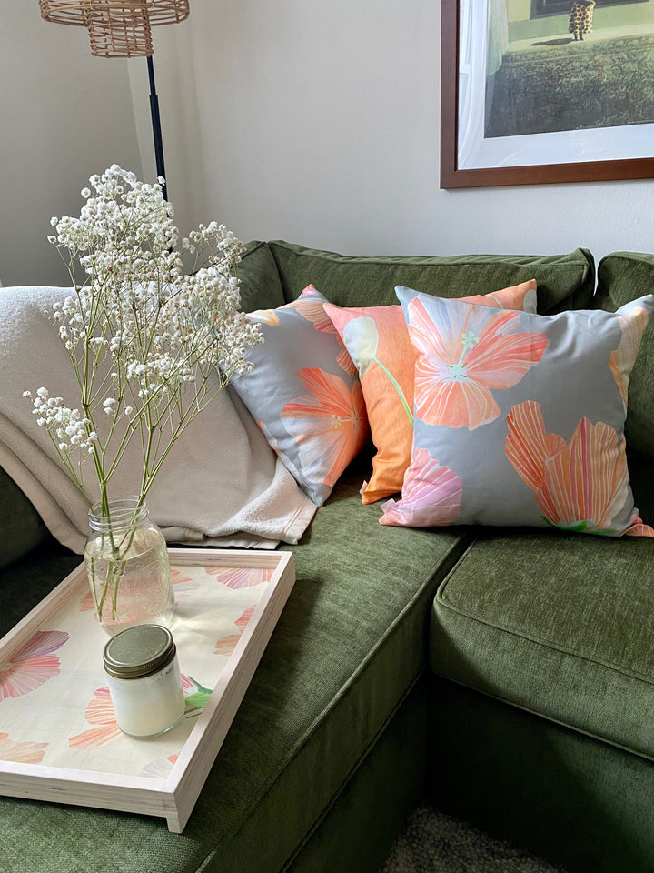 Throw Pillow: Hibiscus on Grey